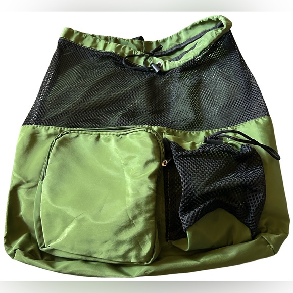 Handbags - Green Mesh Drawstring Backpack